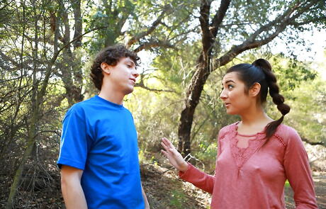 Shapely american youthful Lily Adams in shorts rammed after good cock suck outdoor